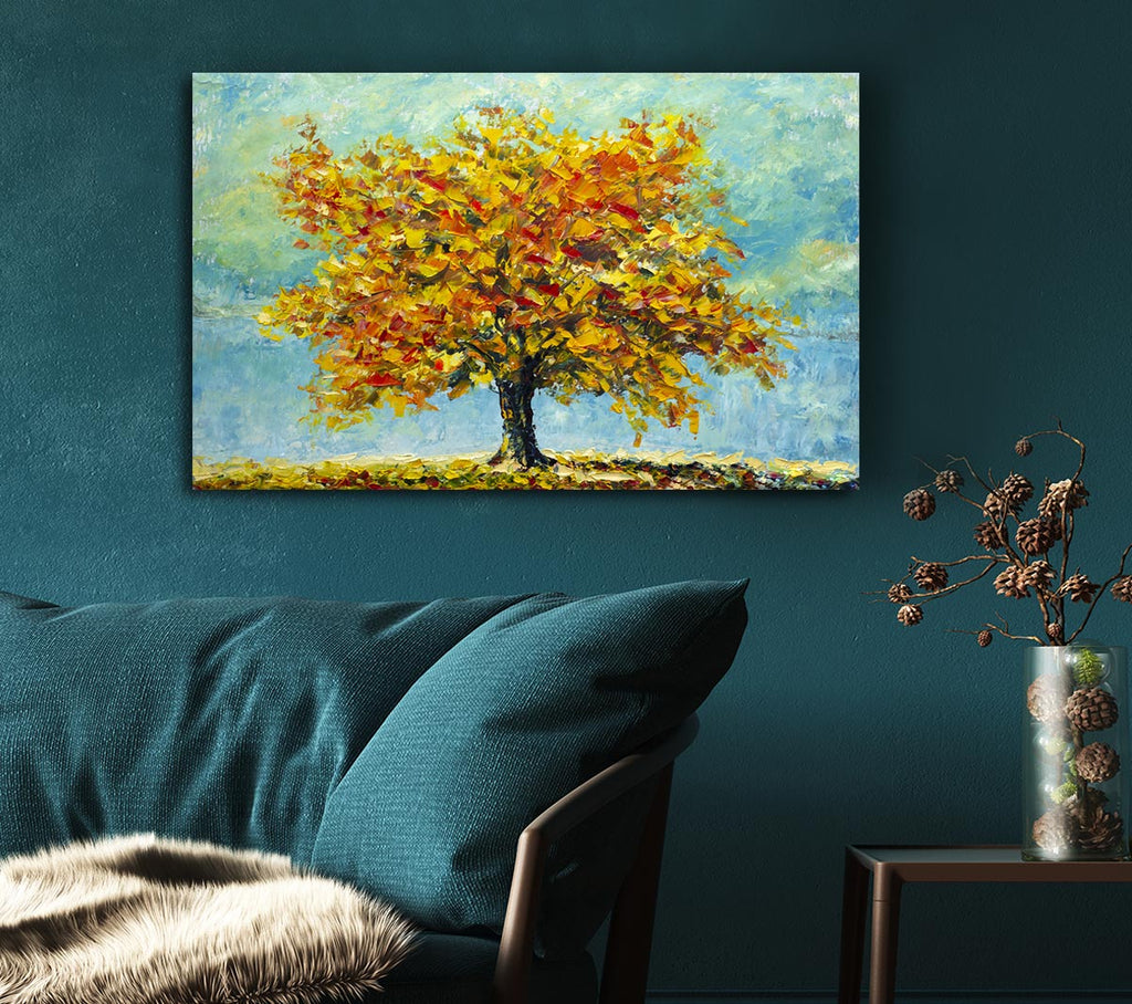 Tree Burns Orange Canvas Wall Art