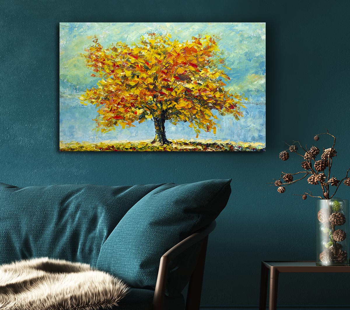 Tree Burns Orange Canvas Wall Art