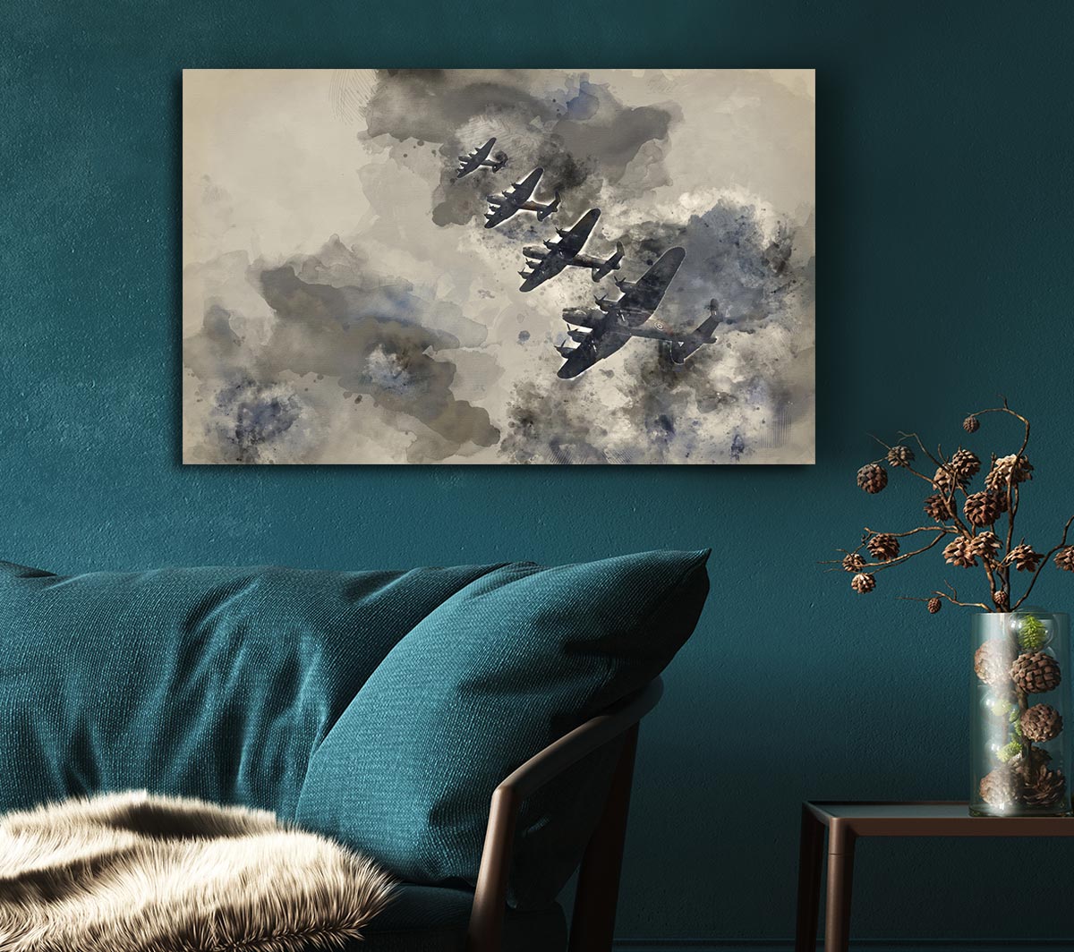 Raf Bombers In Flight Canvas Wall Art
