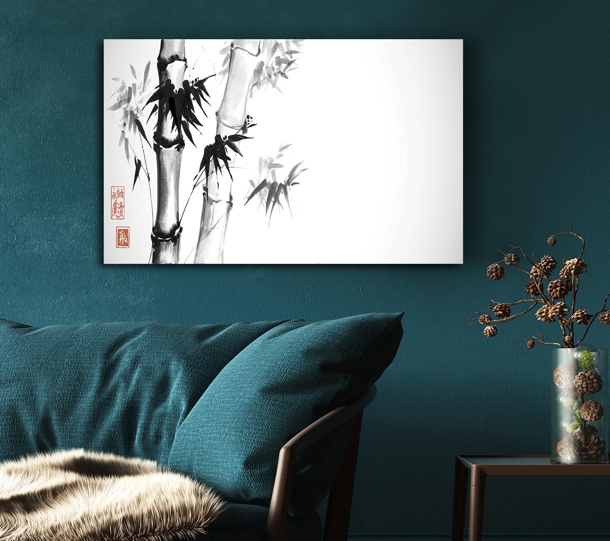The Bamboo Branch Grey Canvas Wall Art