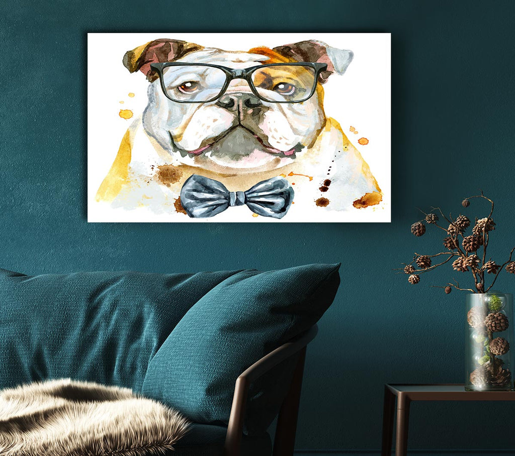 The Bulldog With Glasses Canvas Wall Art