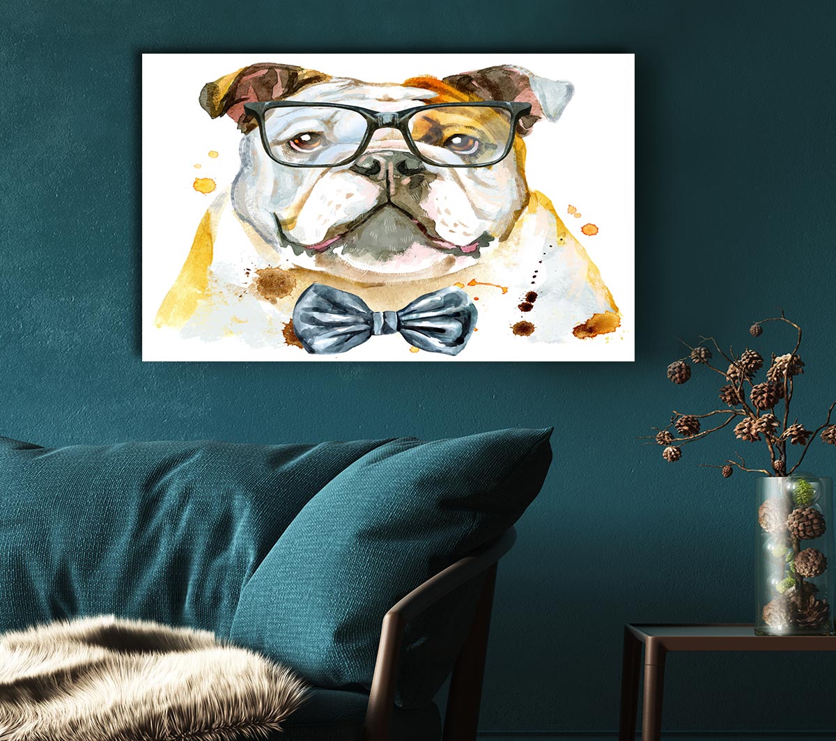 The Bulldog With Glasses Canvas Wall Art