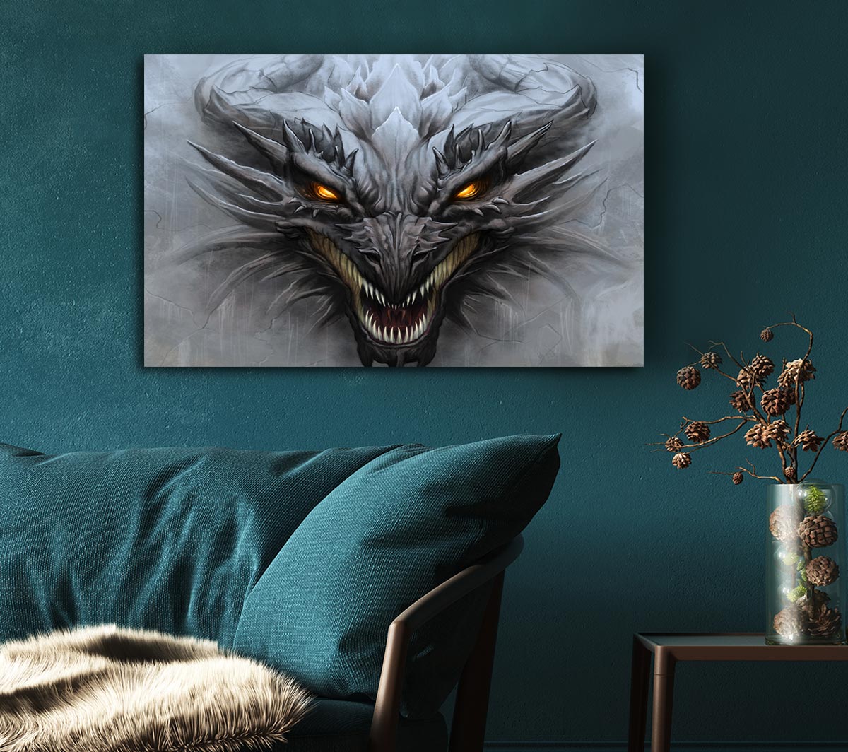 The Evil Dragon Face Canvas Wall Art