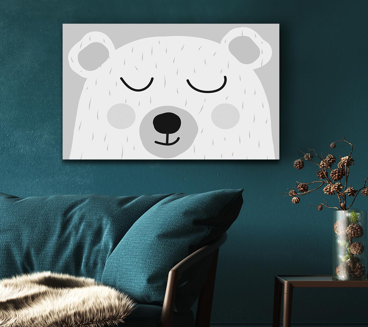 The Cute Bear Head Grey Canvas Wall Art