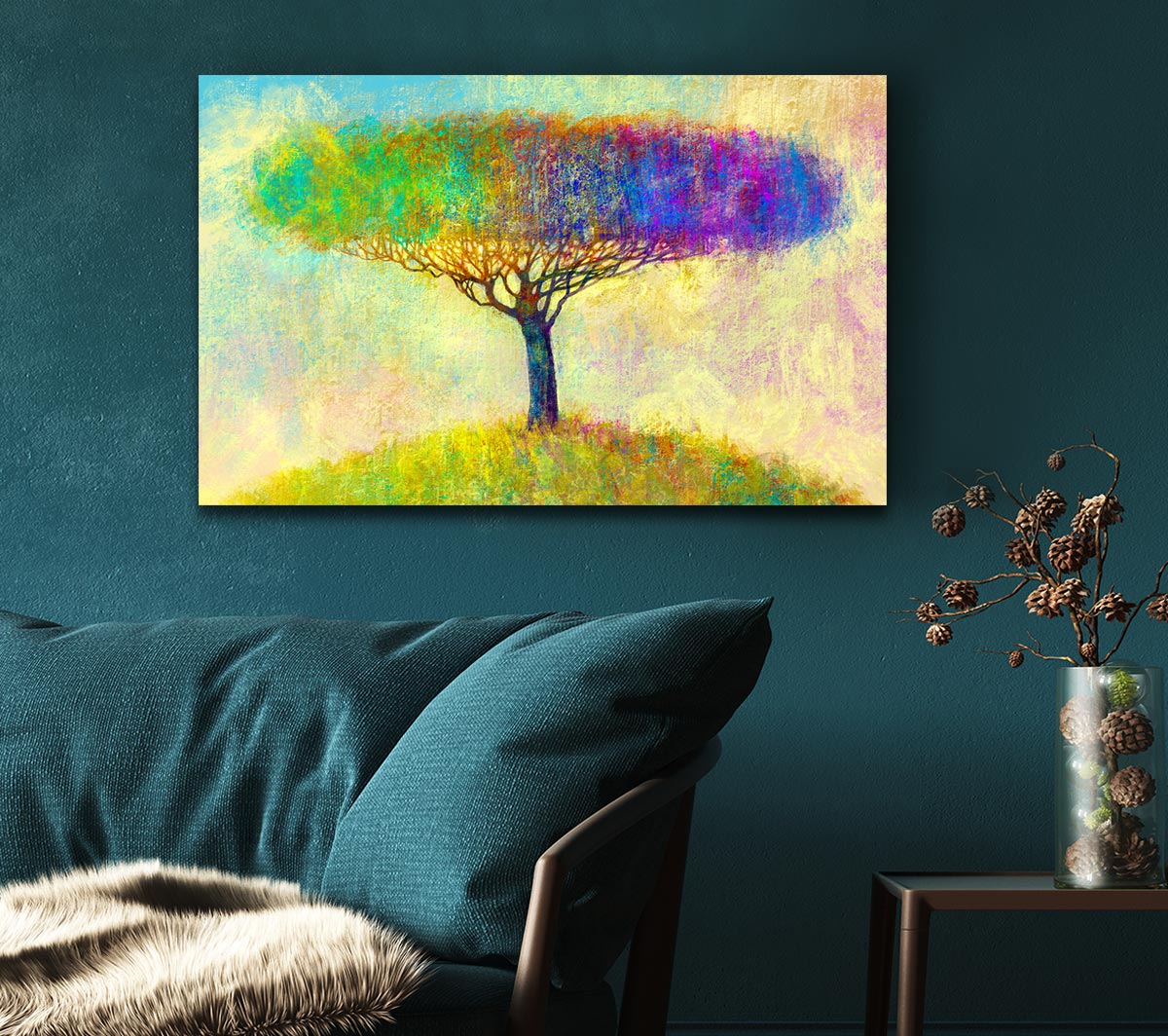 The Yellow To Blue Tree Canvas Wall Art