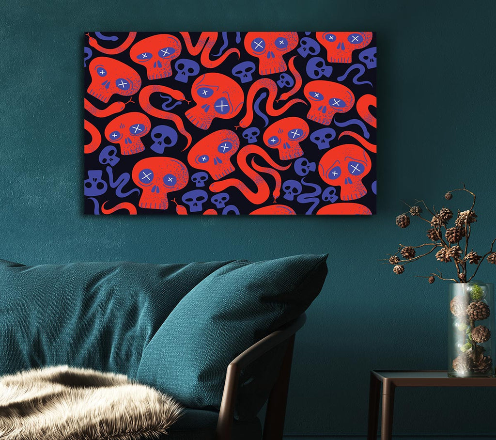 Red Skull And Snakes Canvas Wall Art