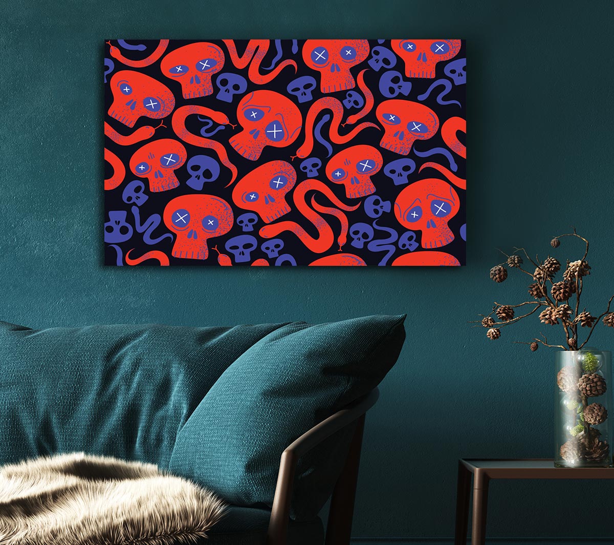 Red Skull And Snakes Canvas Wall Art