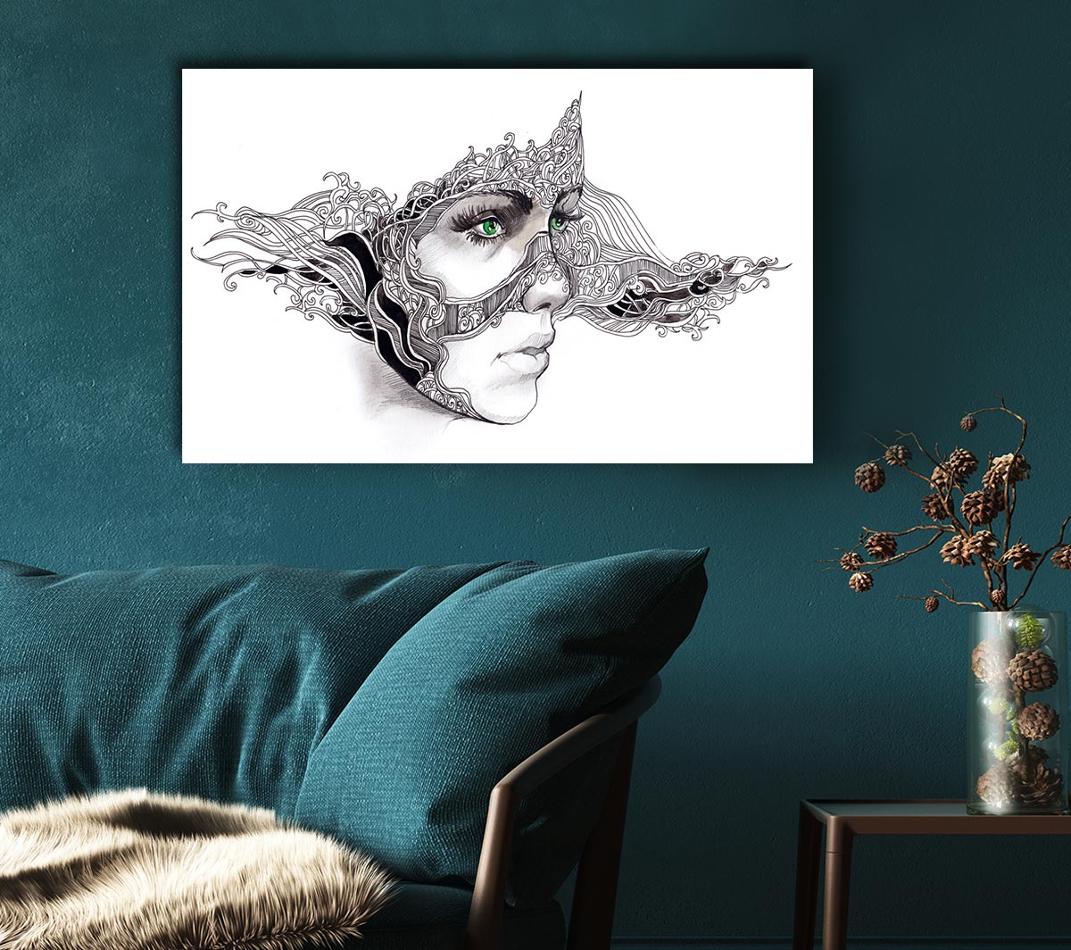 Woman Face Scribble 2 Canvas Wall Art