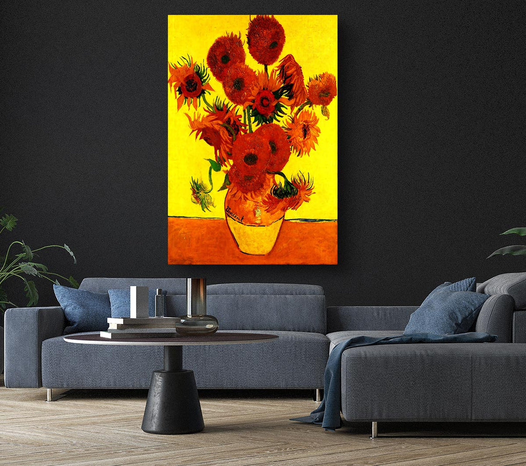 Van Gogh Still Life Vase With Fifteen Sunflowers 3 Canvas Wall Art