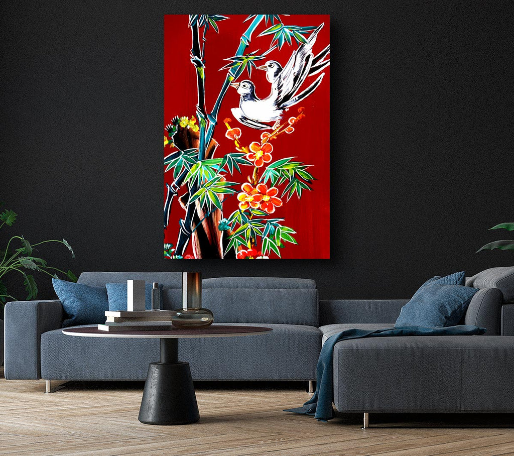 Red Garden Of Doves Canvas Print