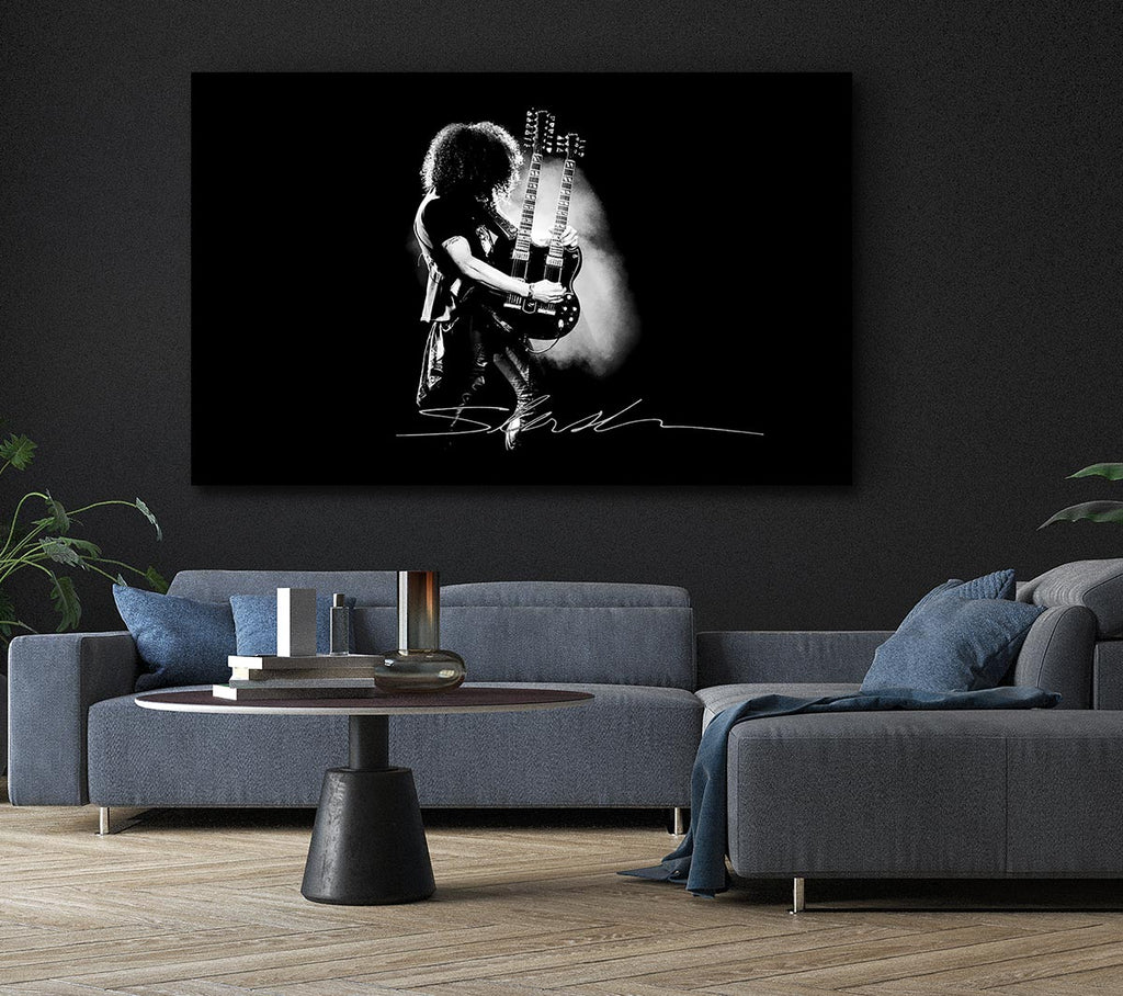 Slash Double Guitar B~w Canvas Wall Art