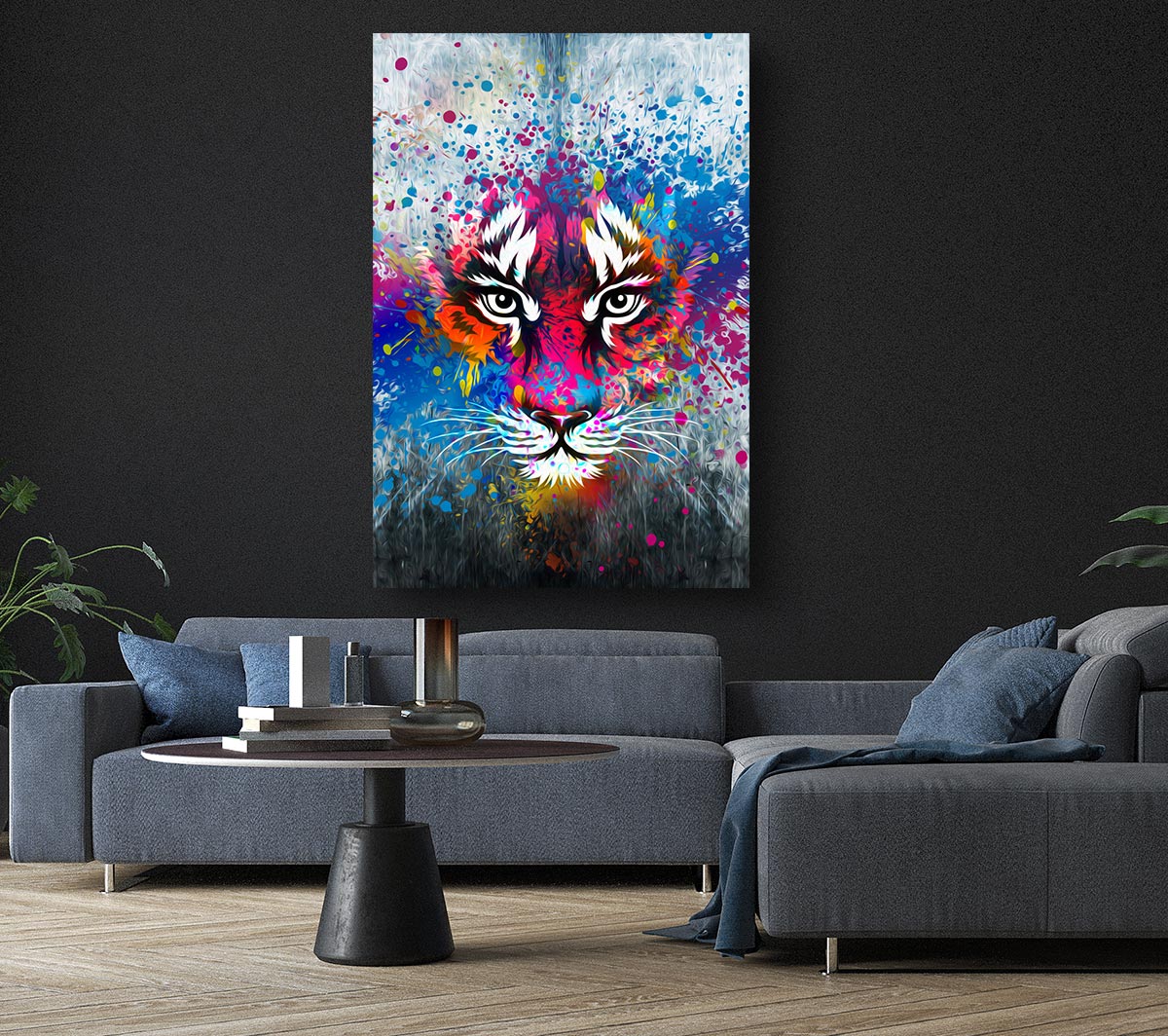 Rainbow Tiger Face Canvas Wall Art