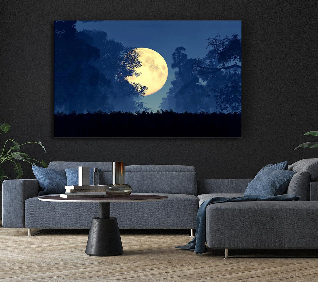 Stunning Midnight Moon Through The Trees Canvas Wall Art