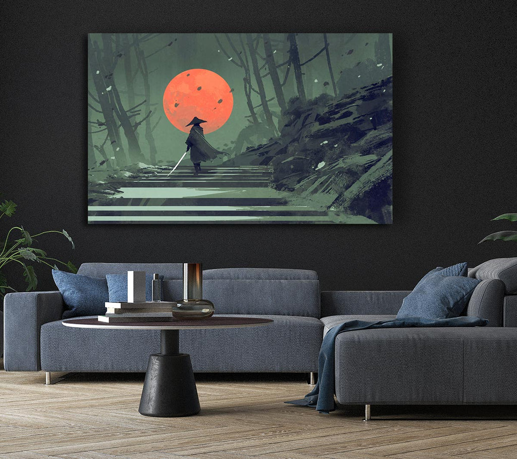 Samurai Warrior Sun Canvas Wall Art