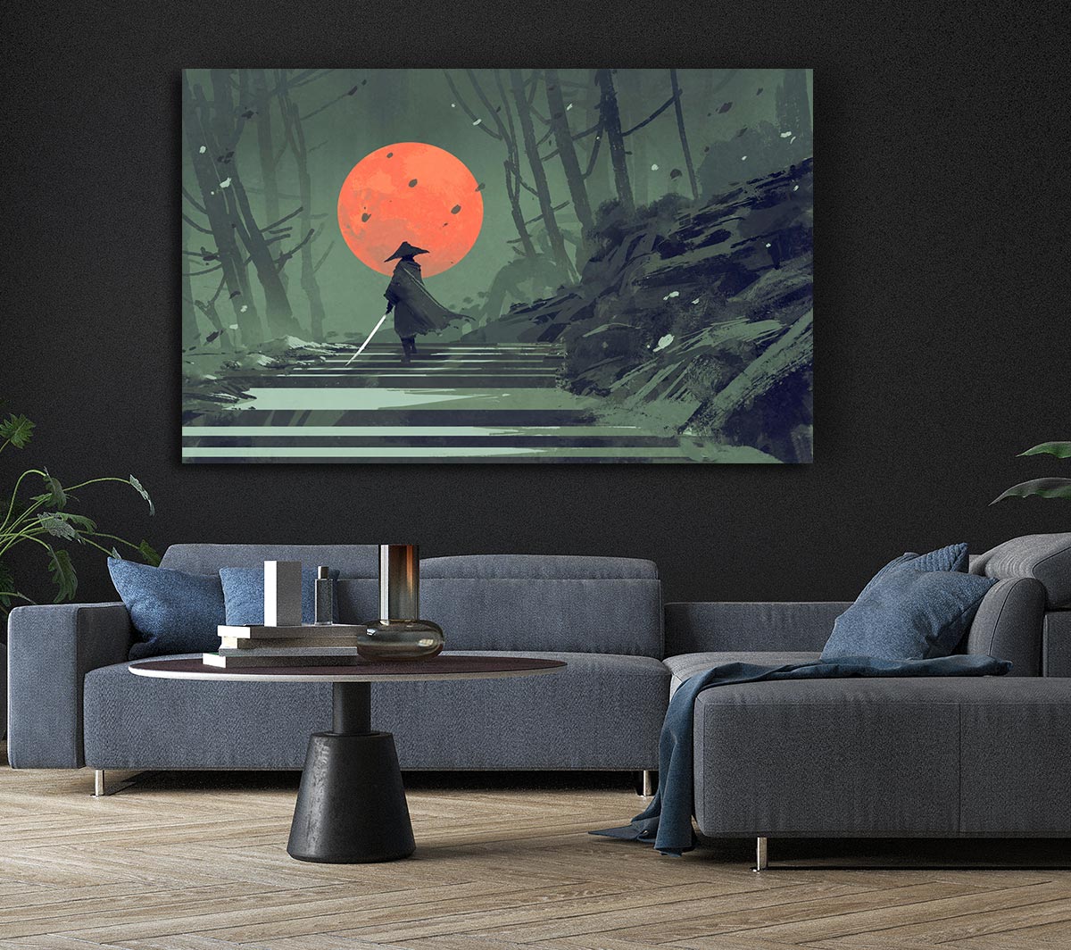 Samurai Warrior Sun Canvas Wall Art