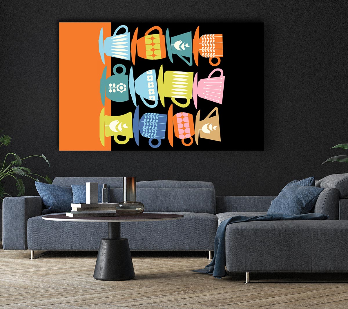 Retro Tea Cups Canvas Wall Art