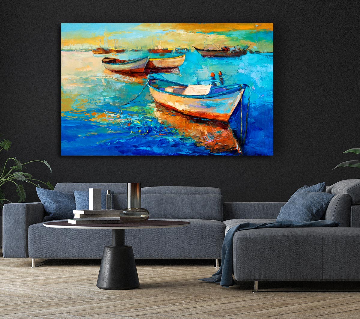 Sail Boats On The Sunset Waters Canvas Wall Art