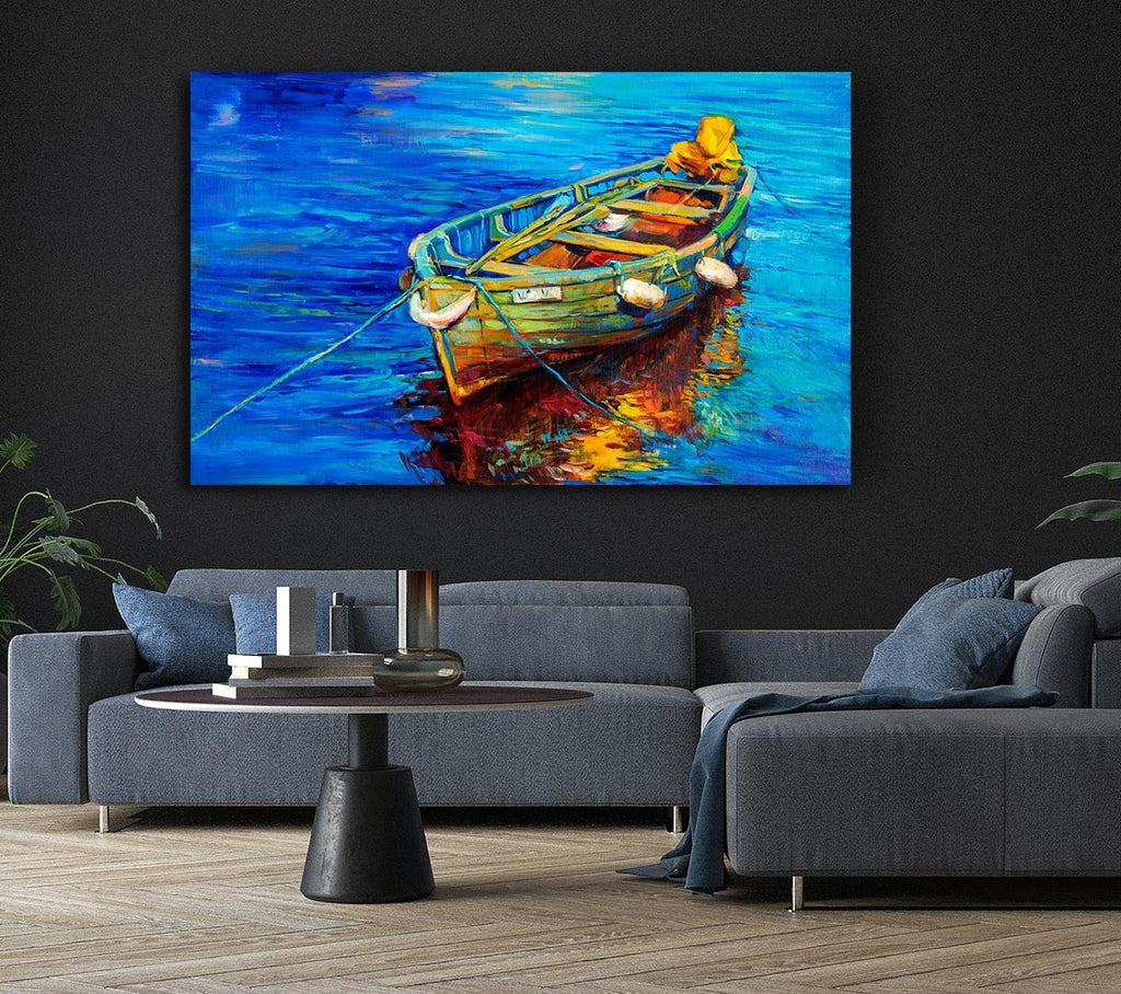 Rowing Boat Blues Canvas Wall Art