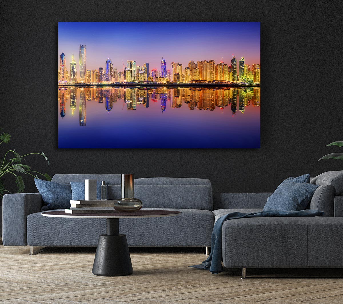 Reflections Of The Colourful City By Night Canvas Wall Art