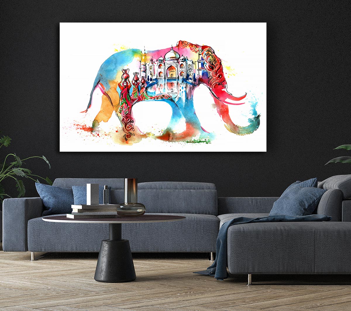 Rainbow Indian Elephant Canvas Wall Art
