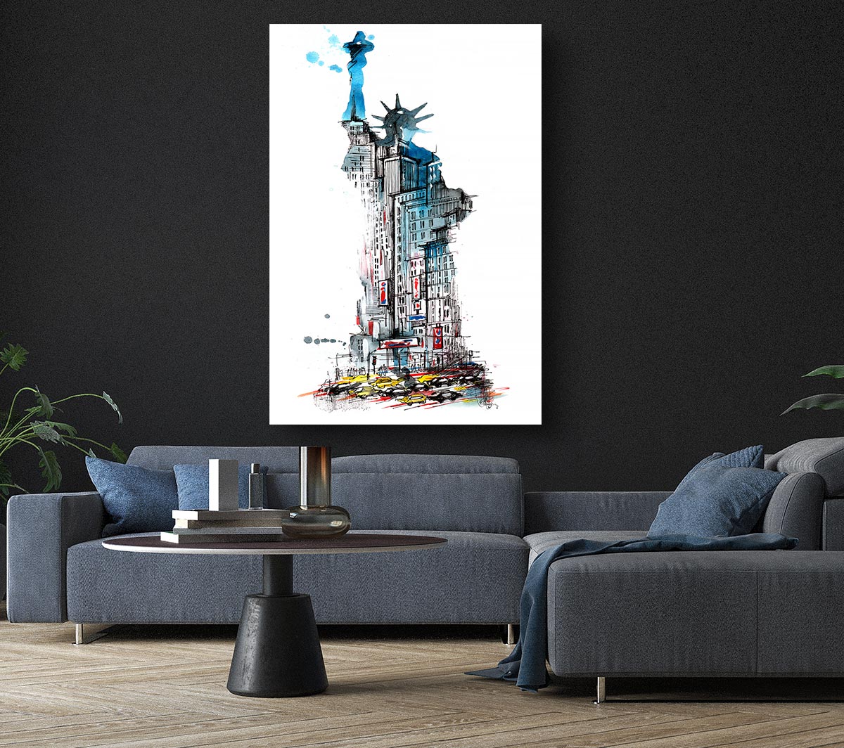 The Big Apple In The Statue Of Liberty Canvas Wall Art