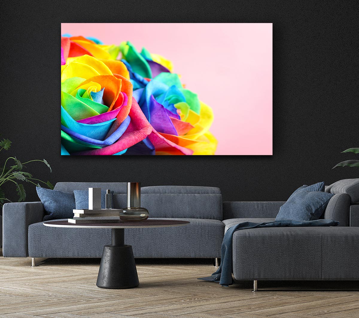 Rainbow closeup rose Canvas Wall Art