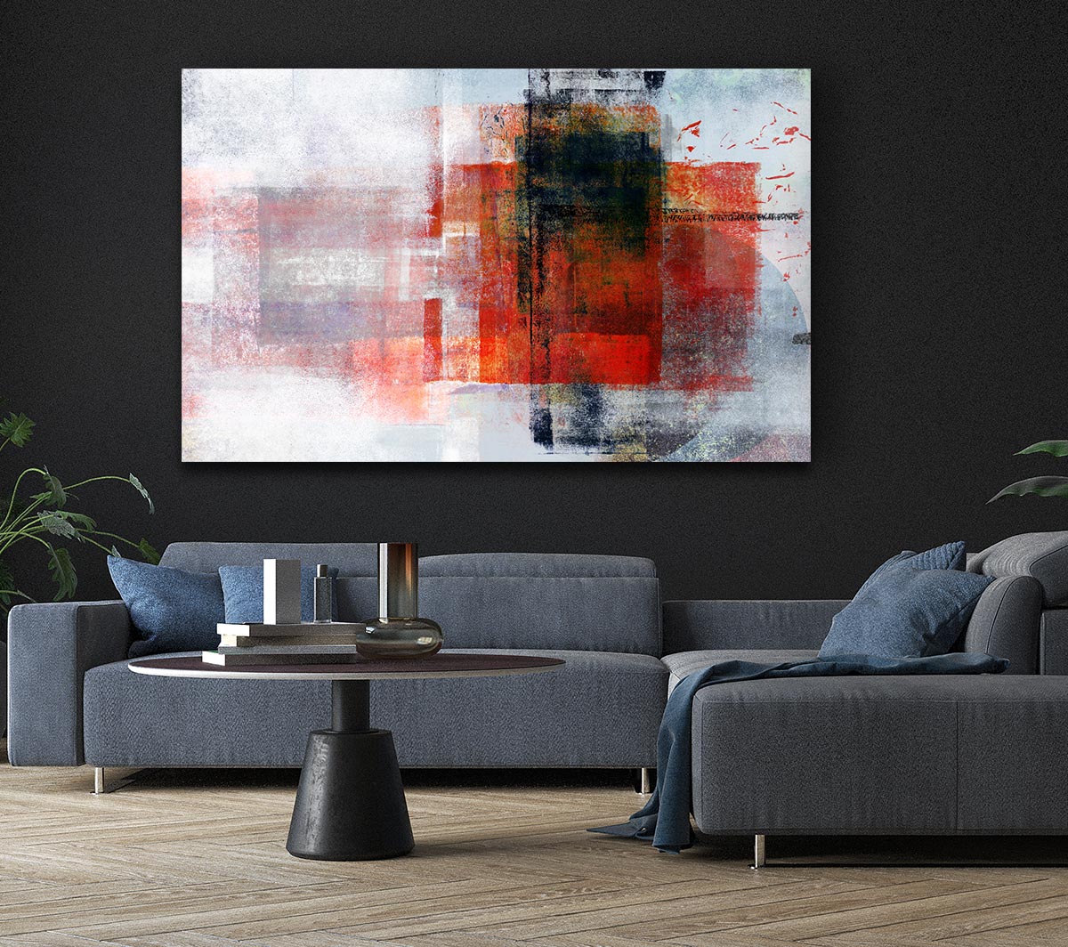 Abstract red square paint roller Canvas Art