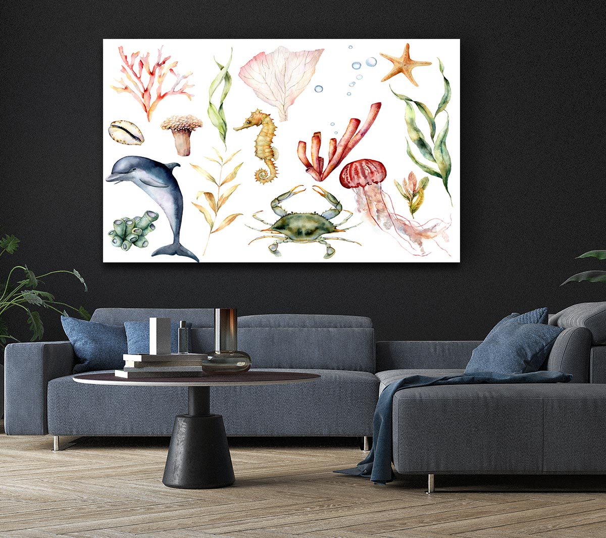 Water Colour Sea Creatures Canvas Wall Art