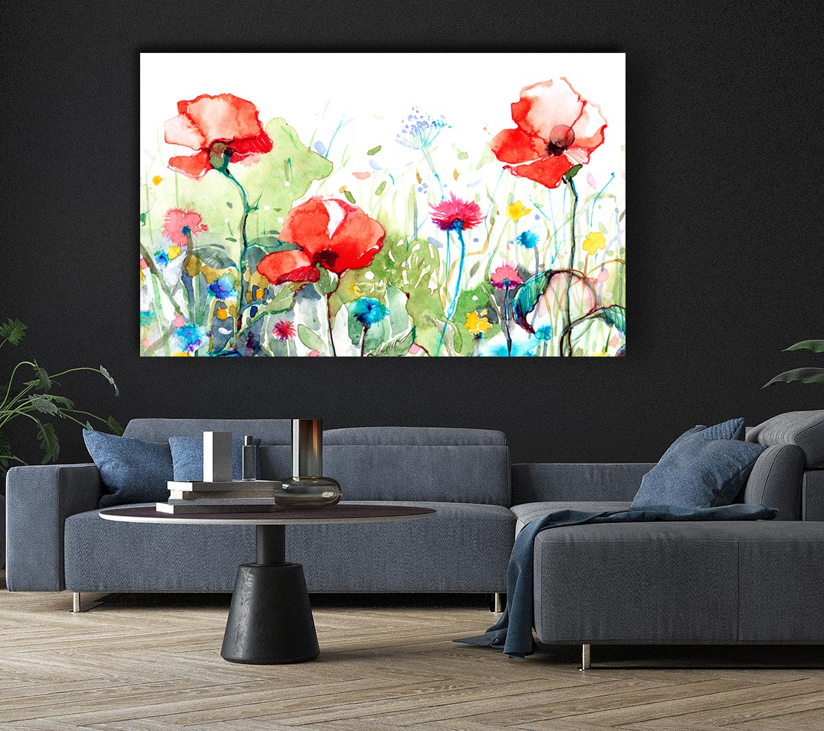 Poppies And Mixed Flowers Canvas Wall Art