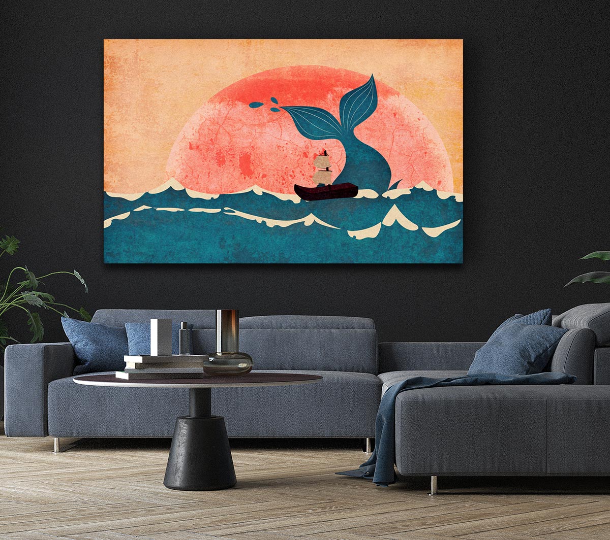 Sailing By The Whale Canvas Wall Art