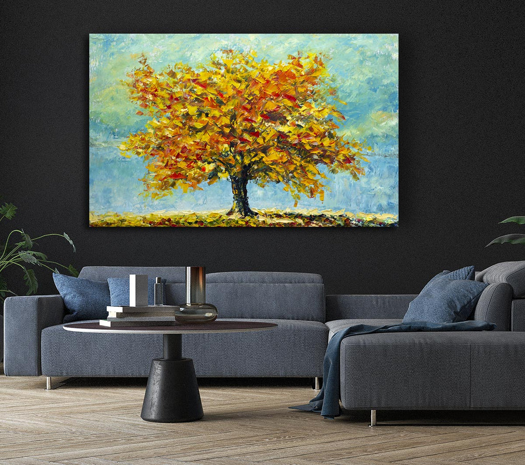 Tree Burns Orange Canvas Wall Art