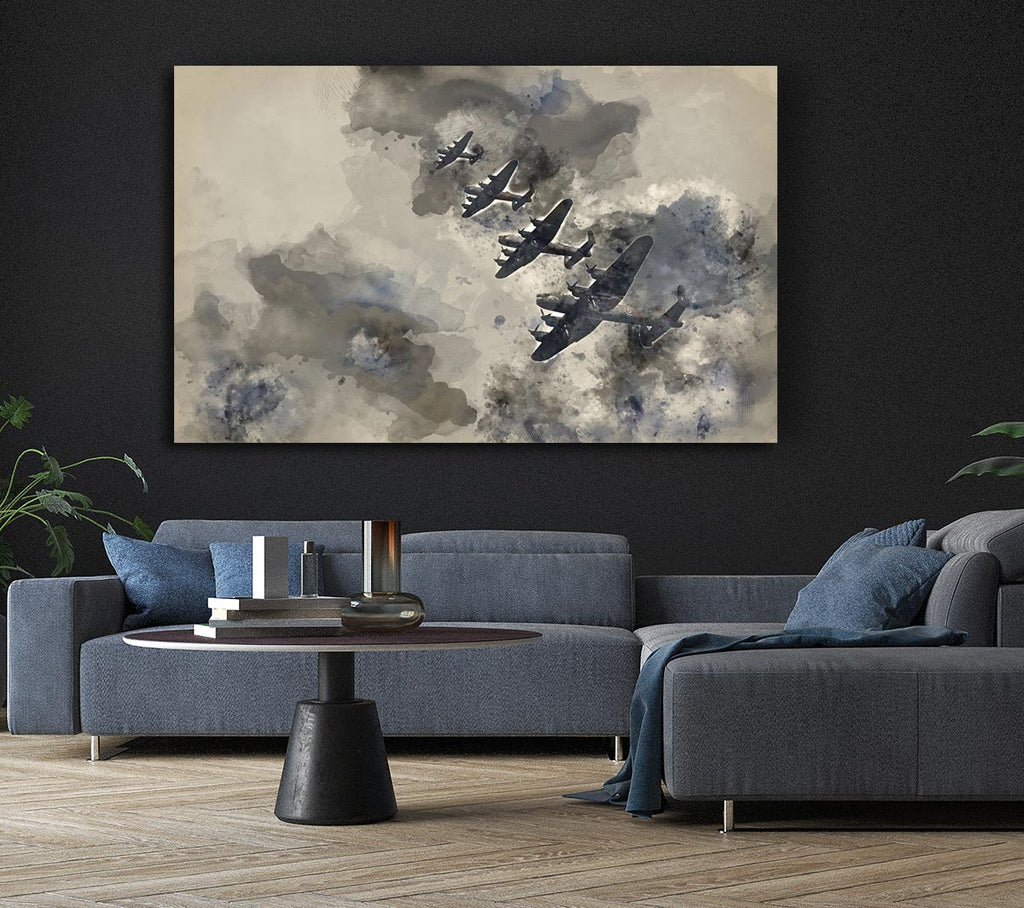 Raf Bombers In Flight Canvas Wall Art