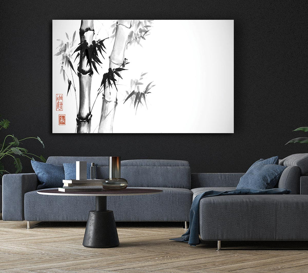 The Bamboo Branch Grey Canvas Wall Art