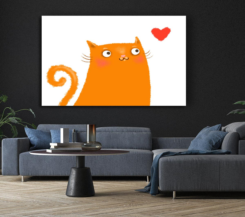 The Love Heart Orange Cat Canvas Wall Art
