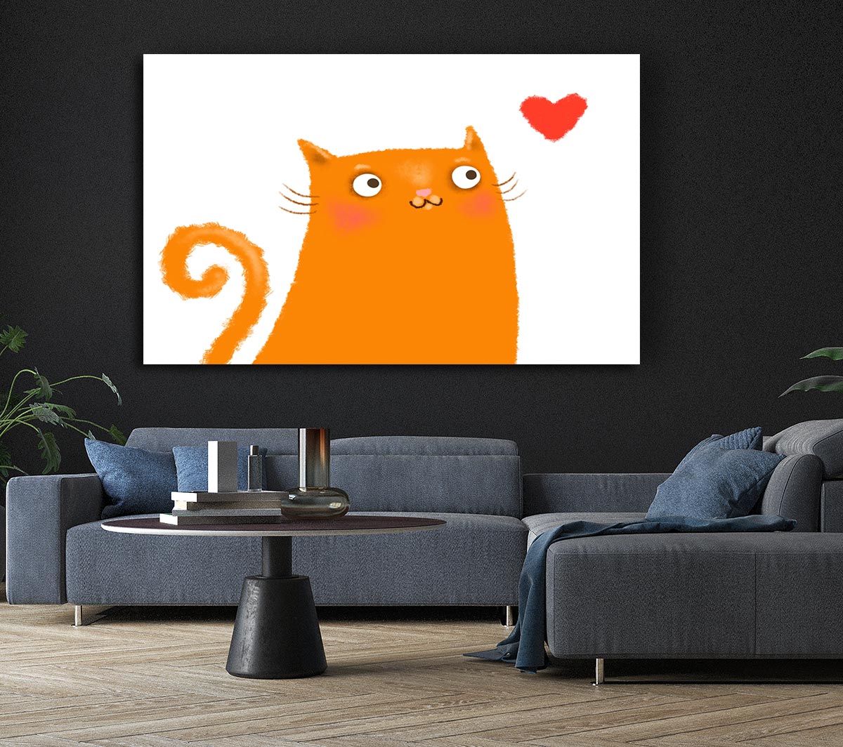 The Love Heart Orange Cat Canvas Wall Art