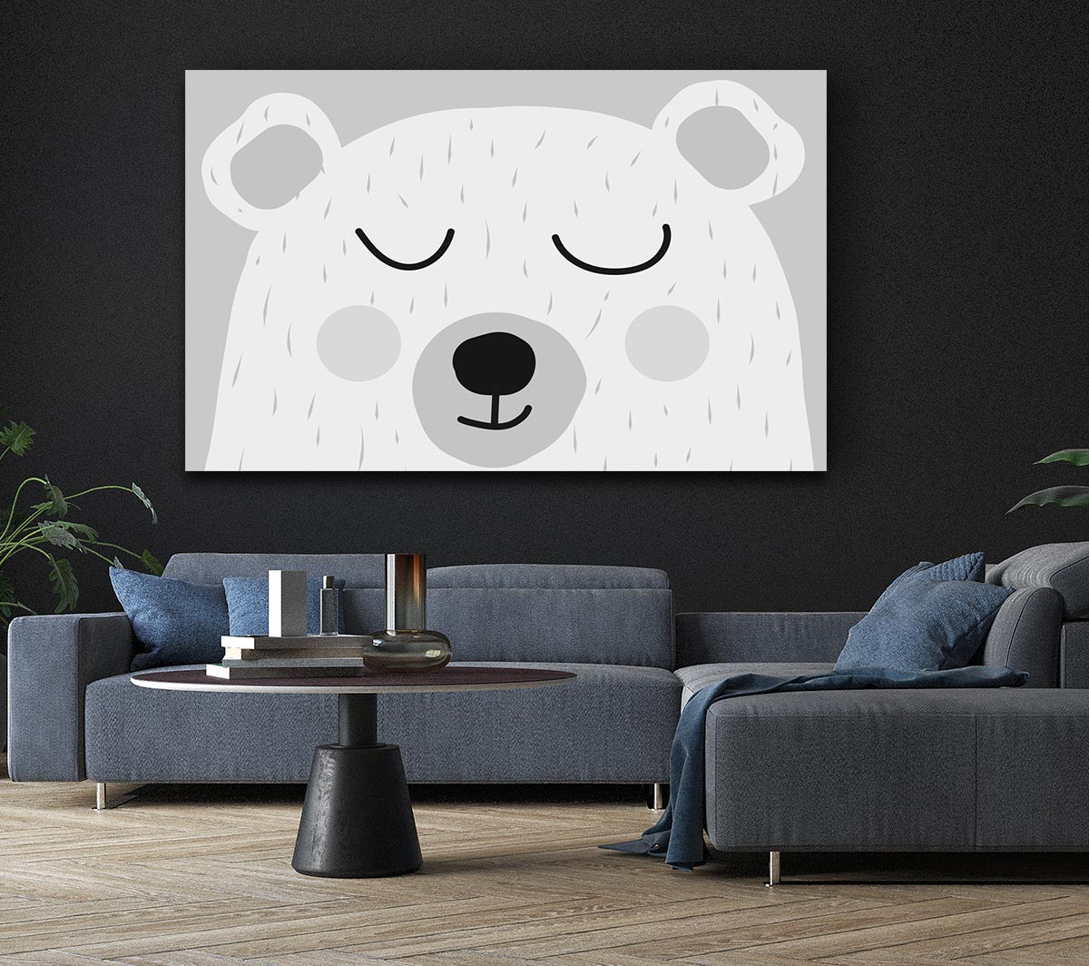 The Cute Bear Head Grey Canvas Wall Art