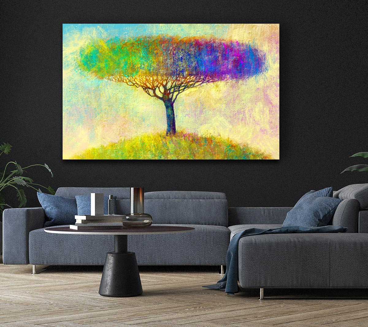 The Yellow To Blue Tree Canvas Wall Art