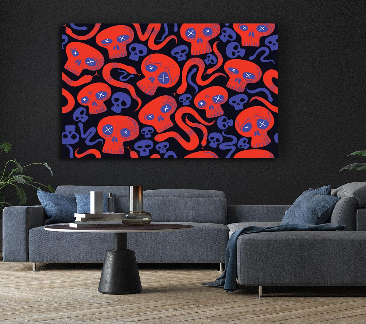 Red Skull And Snakes Canvas Wall Art
