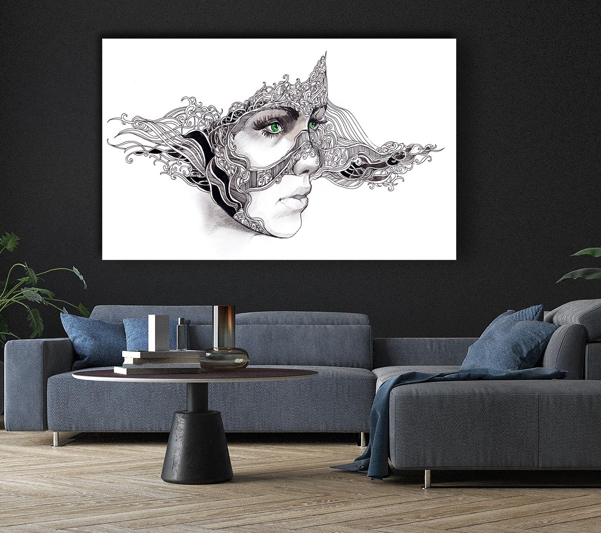 Woman Face Scribble 2 Canvas Wall Art