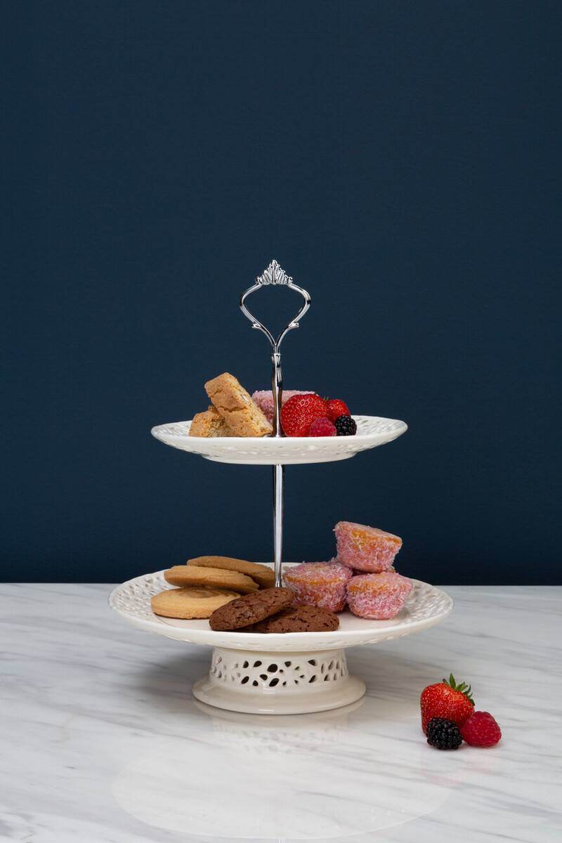 2 Tier Ceramic Lace Cake Plate