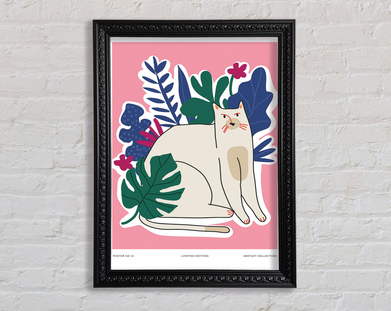 A Cat In Front Of The Flowers Framed Print