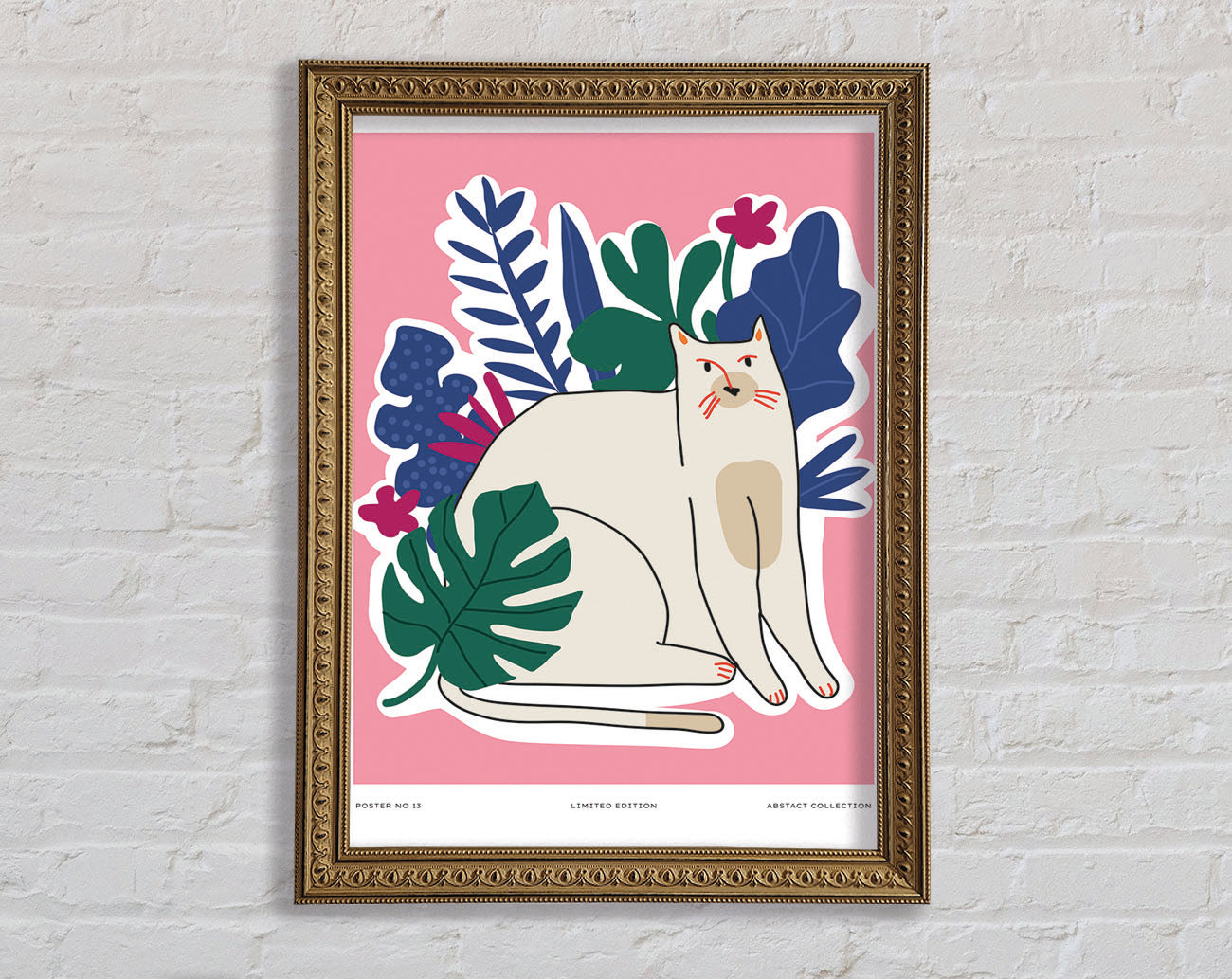 A Cat In Front Of The Flowers Framed Print