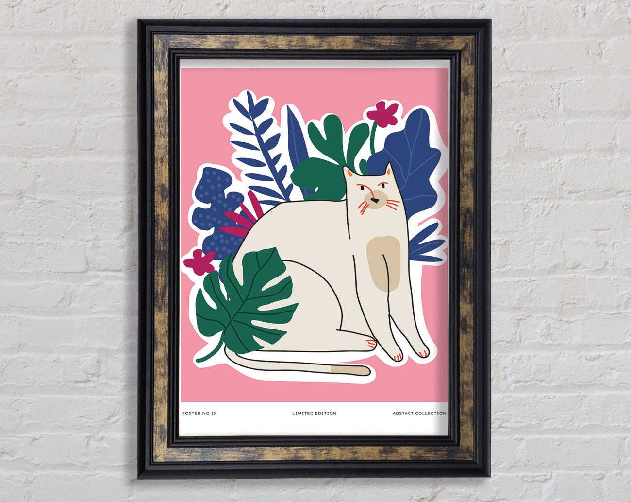 A Cat In Front Of The Flowers Framed Print
