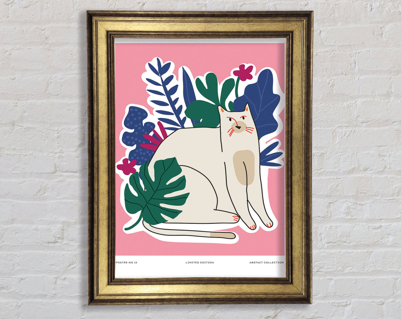 A Cat In Front Of The Flowers Framed Print