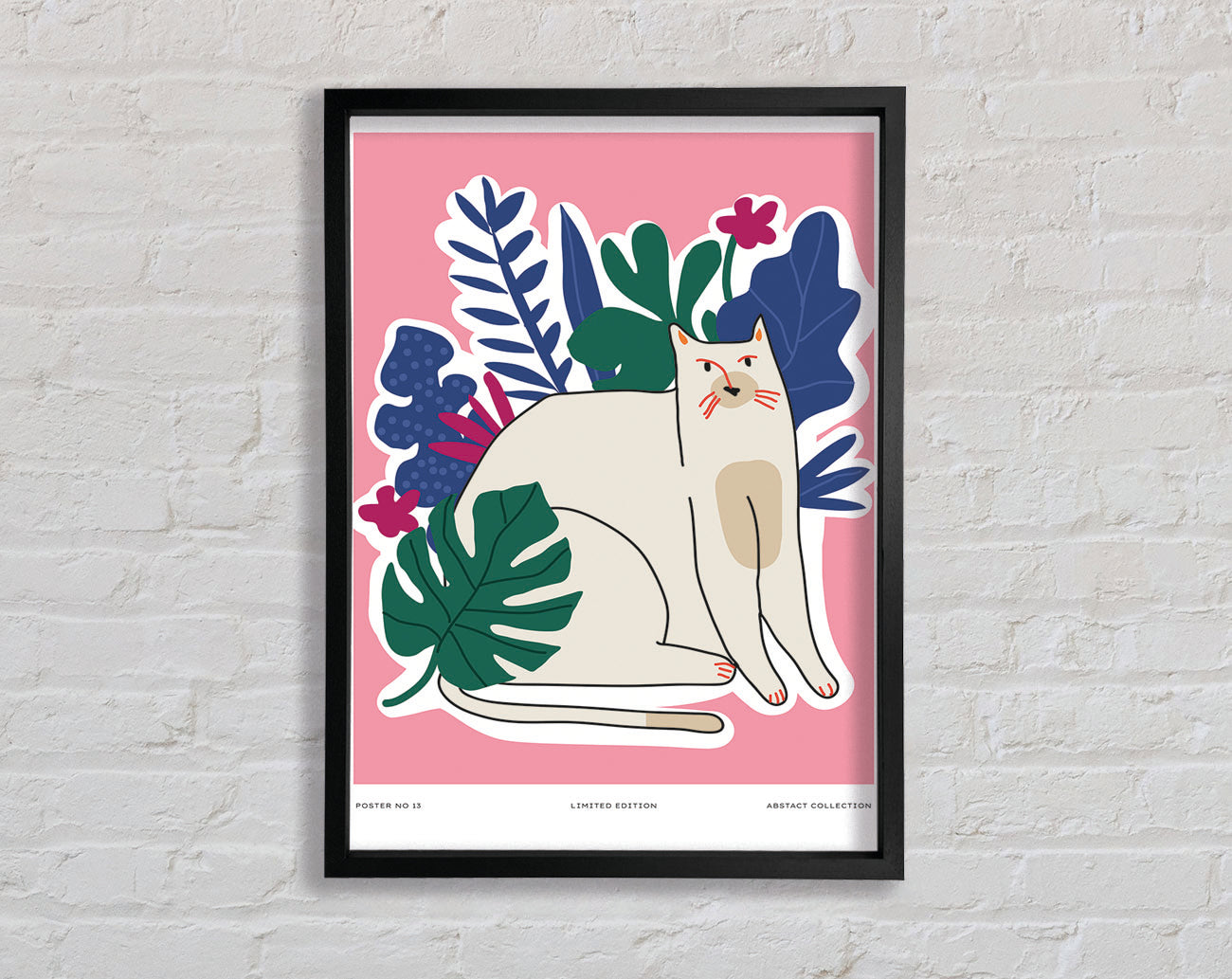 A Cat In Front Of The Flowers Framed Print