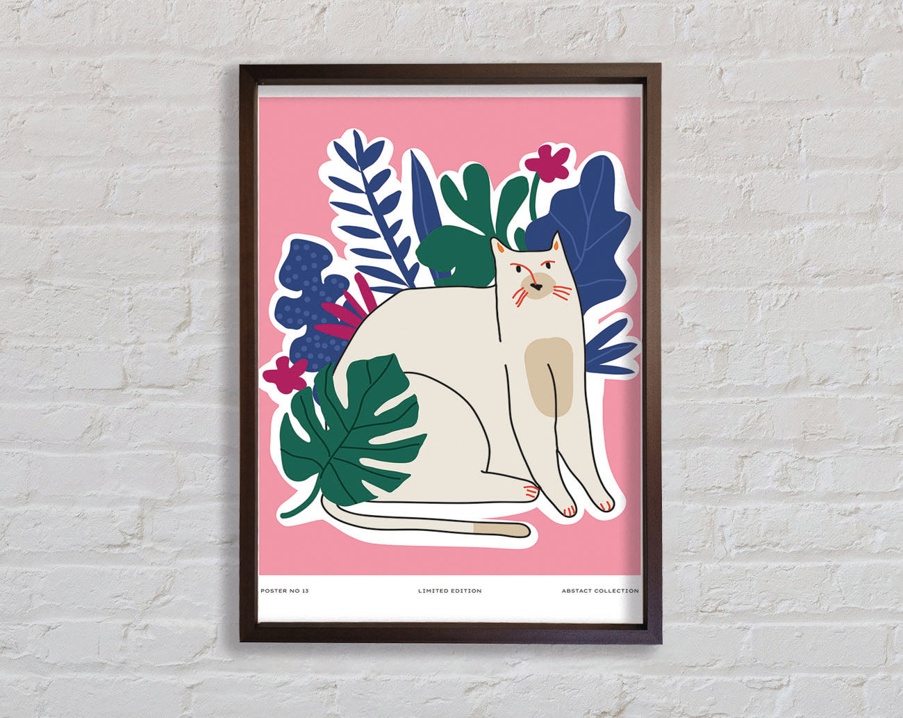 A Cat In Front Of The Flowers Framed Print