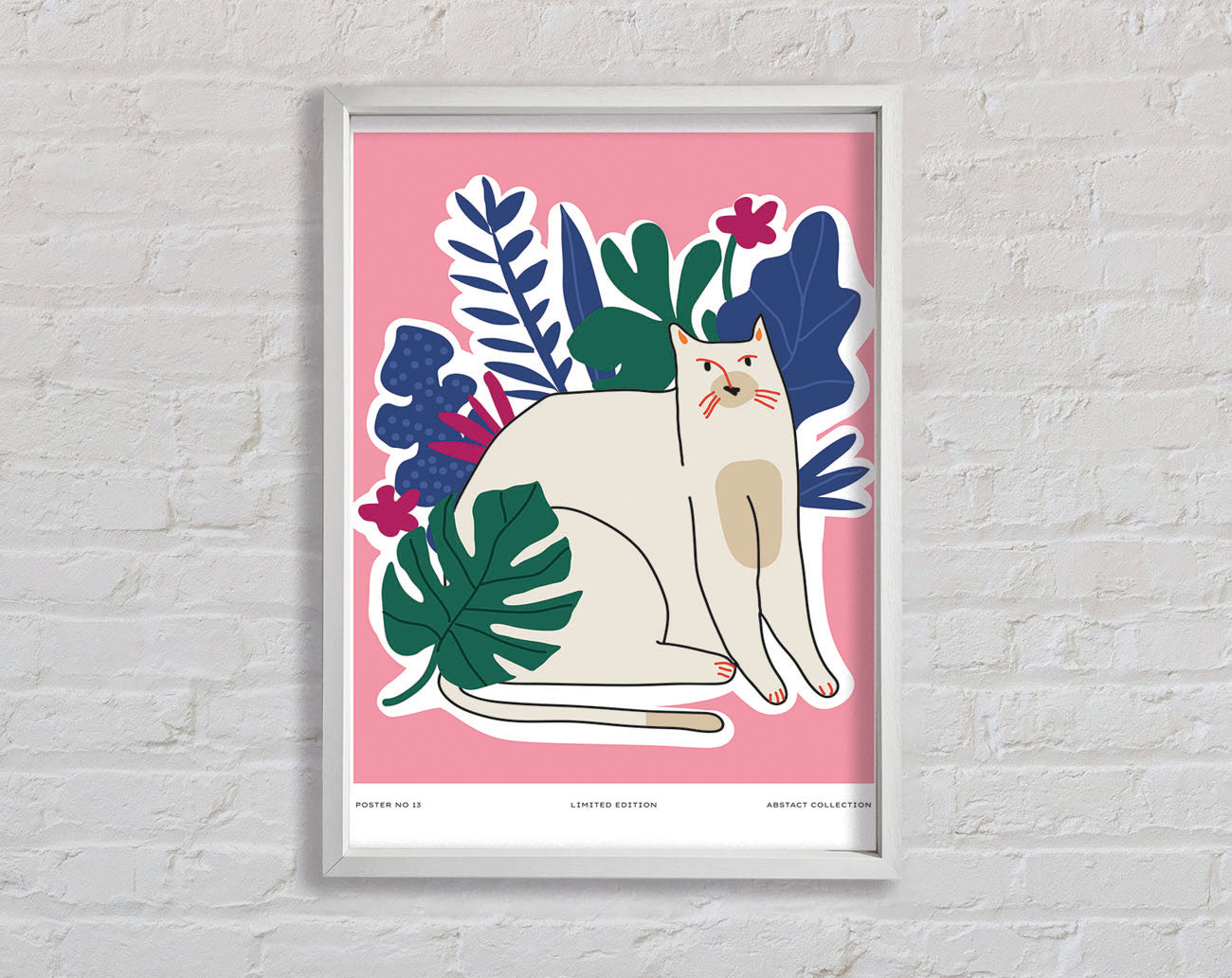 A Cat In Front Of The Flowers Framed Print