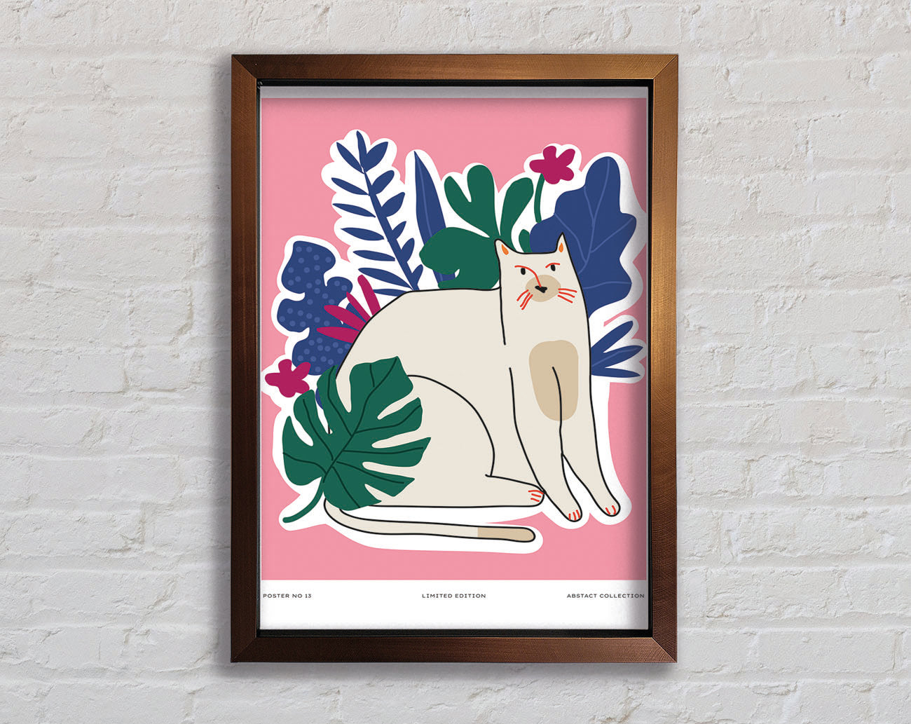 A Cat In Front Of The Flowers Framed Print