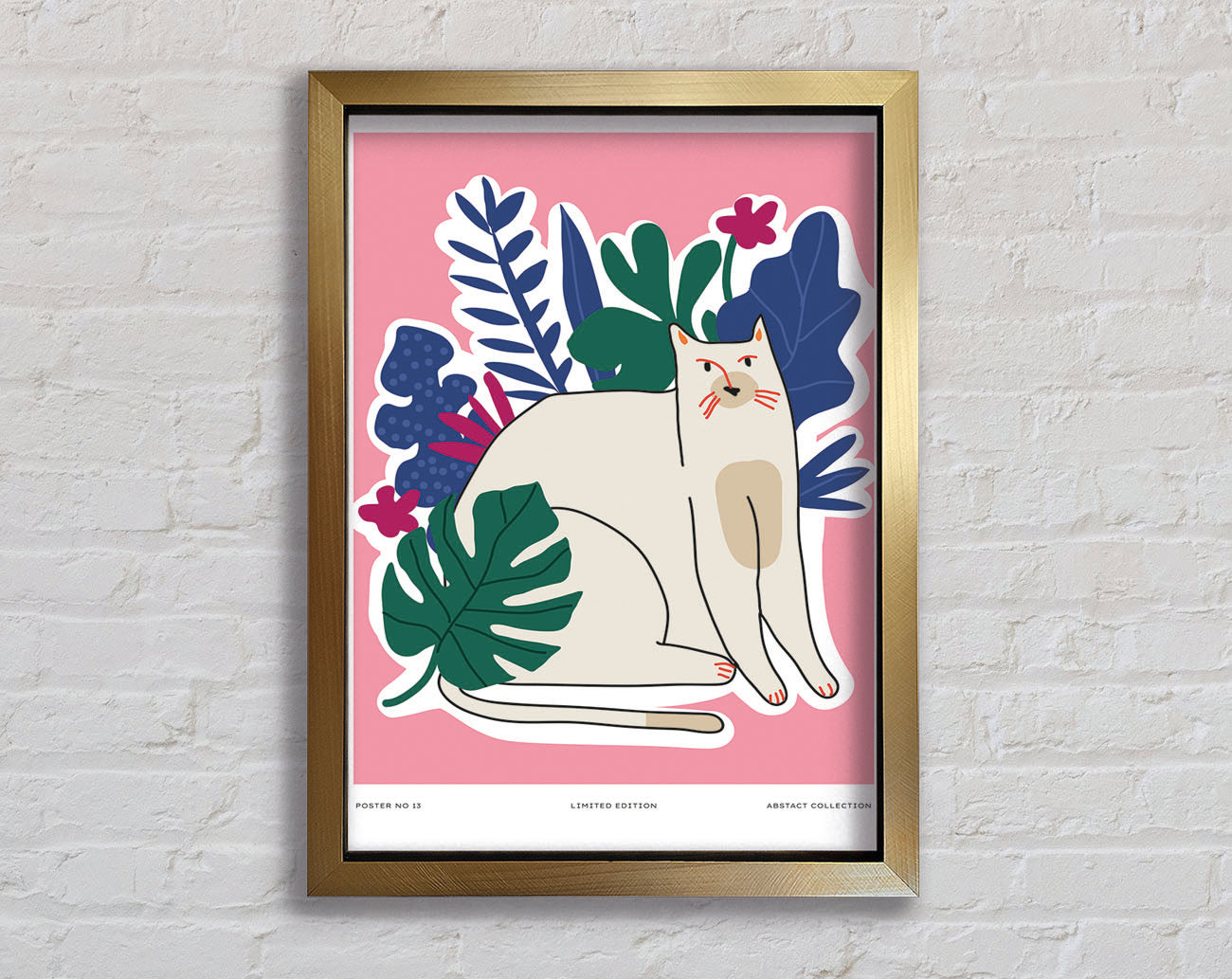 A Cat In Front Of The Flowers Framed Print