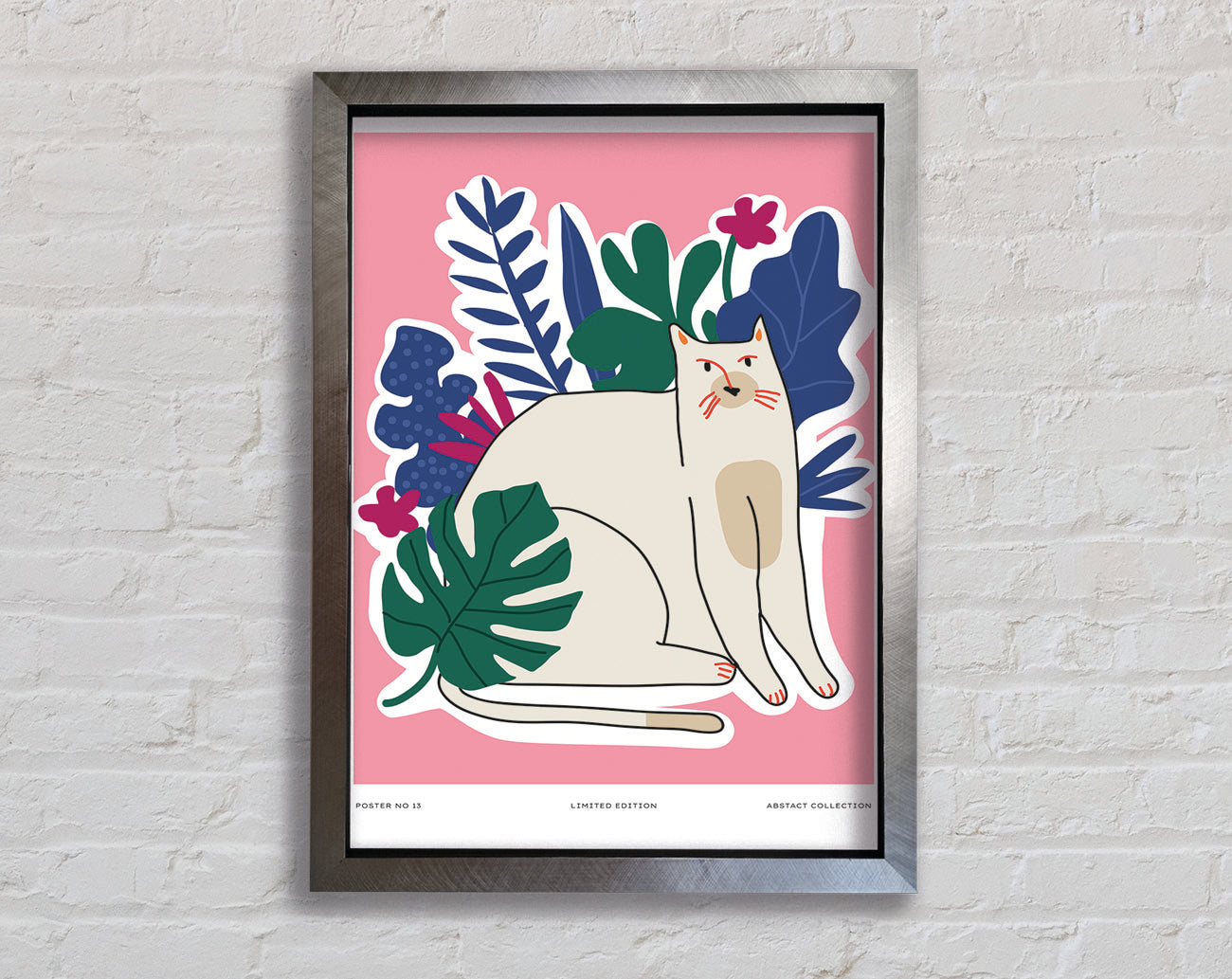 A Cat In Front Of The Flowers Framed Print